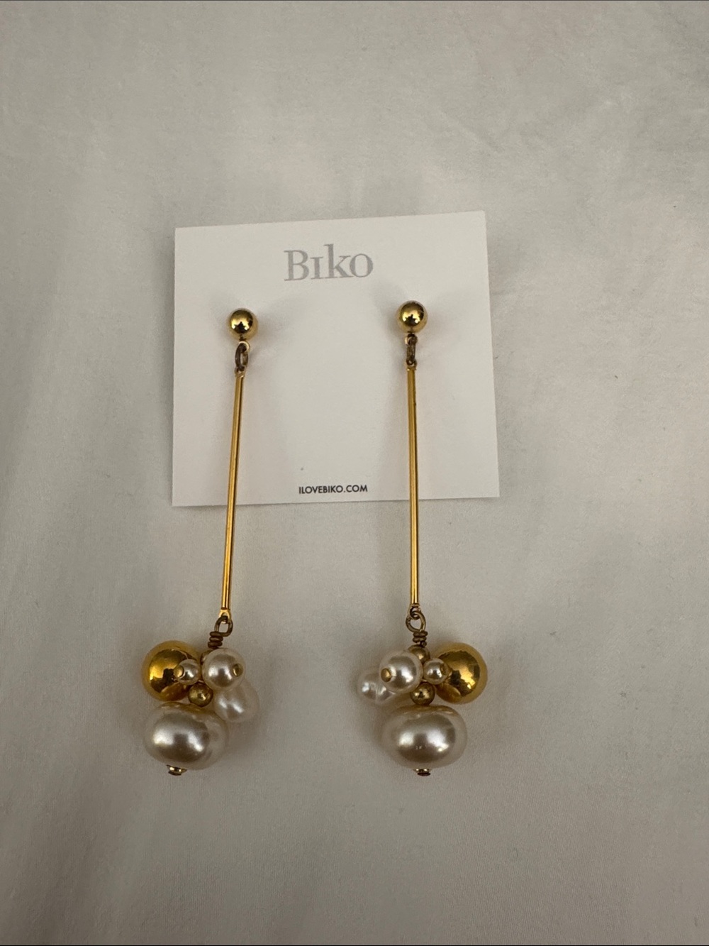 Biko (Canadian Brand!) Gold Drop Earrings with White Pearl Cluster